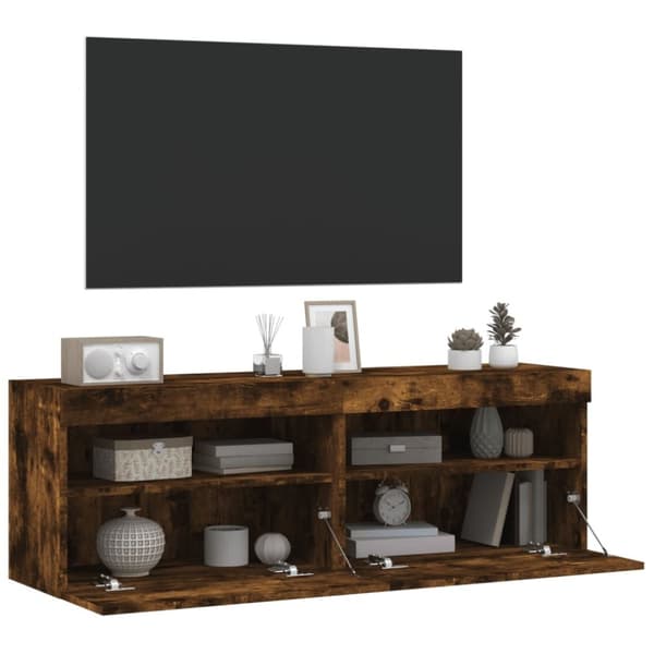 vidaXL Väggmonterad tv-bänk LED 2 st rökfärgad ek 60x30x40 cm