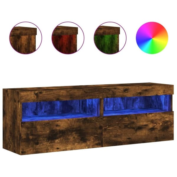 vidaXL Väggmonterad tv-bänk LED 2 st rökfärgad ek 60x30x40 cm