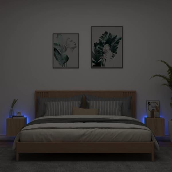 vidaXL Vegghengte TV-benker med LED 2 stk sonoma eik 30,5x35x30 cm