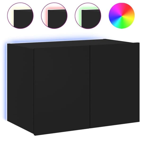 vidaXL Väggmonterad tv-bänk LED svart 60x35x41 cm