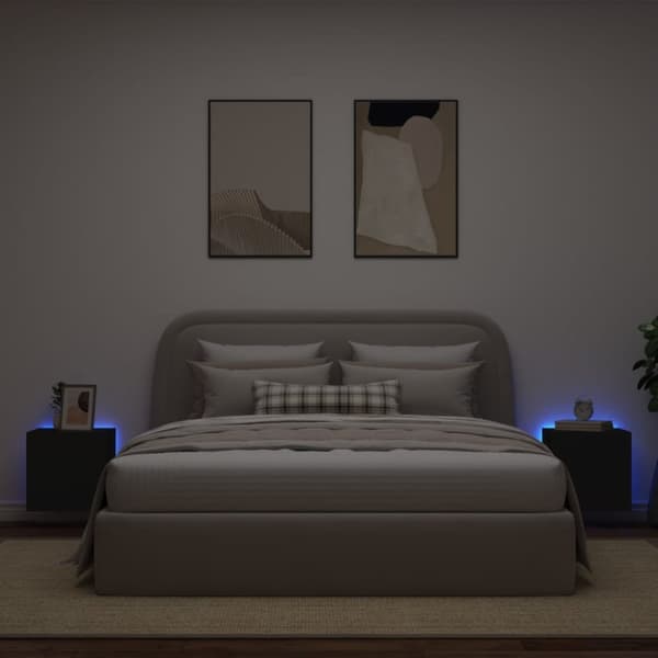 vidaXL Vegghengte TV-benker med LED 2 stk svart 40,5x35x40 cm