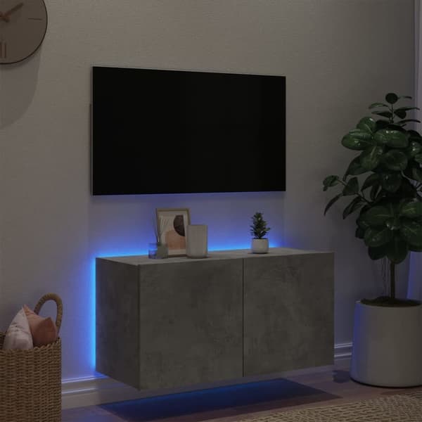 vidaXL Väggmonterad tv-bänk LED betonggrå 80x35x41 cm