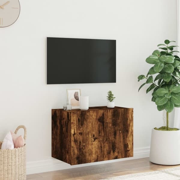 vidaXL væghængt tv-bord med LED-lys 60x35x41 cm røget egetræsfarve