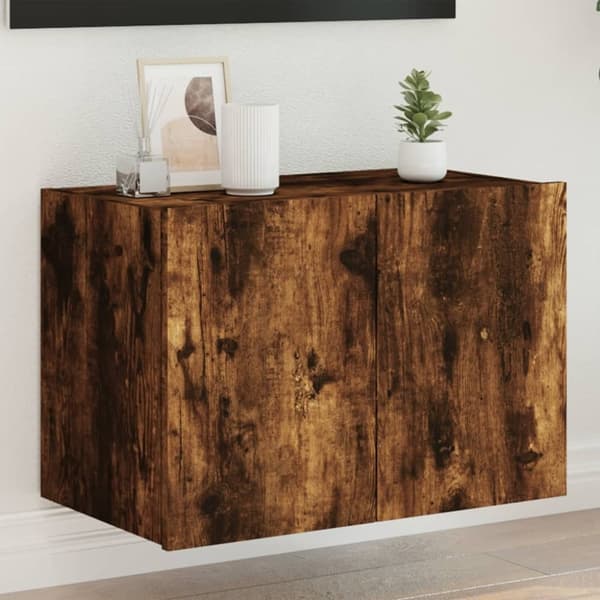 vidaXL væghængt tv-bord med LED-lys 60x35x41 cm røget egetræsfarve