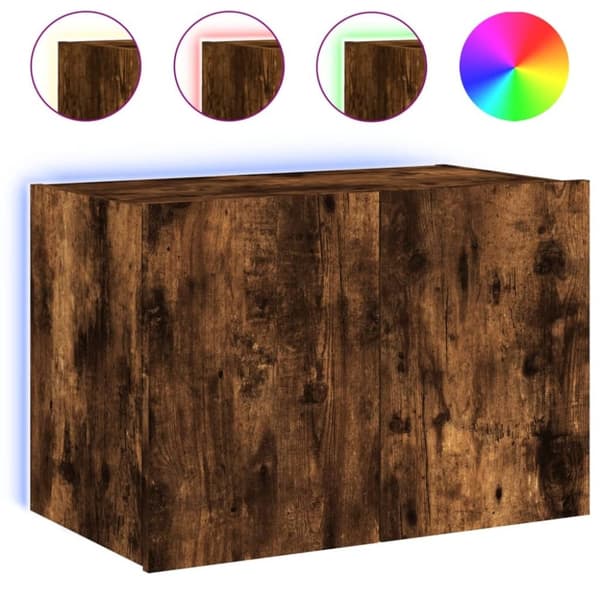 vidaXL Vegghengt TV-benk med LED røkt eik 60x35x41 cm
