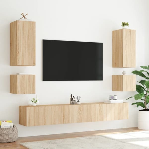 vidaXL væghængte tv-borde 2 stk. med LED-lys 40,5x35x40 cm sonoma-eg