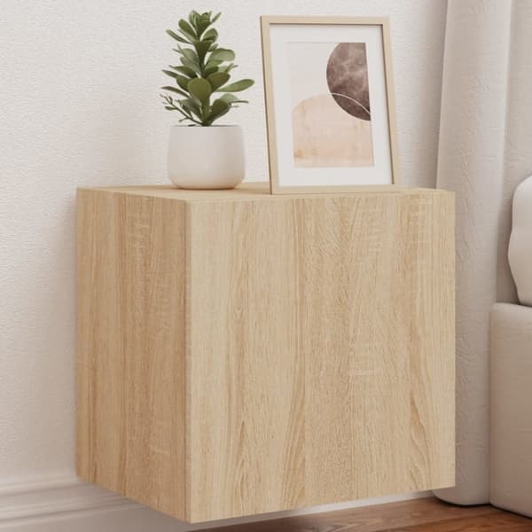 vidaXL væghængte tv-borde 2 stk. med LED-lys 40,5x35x40 cm sonoma-eg