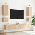 Miniatyrbild 4 av 11: vidaXL Väggmonterad tv-bänk LED 2 st sonoma-ek 40,5x35x40 cm