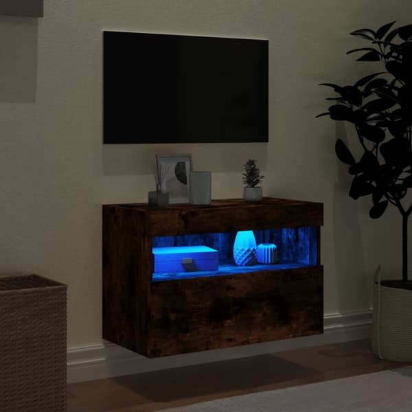 vidaXL Vegghengt TV-benk med LED røkt eik 60x30x40 cm