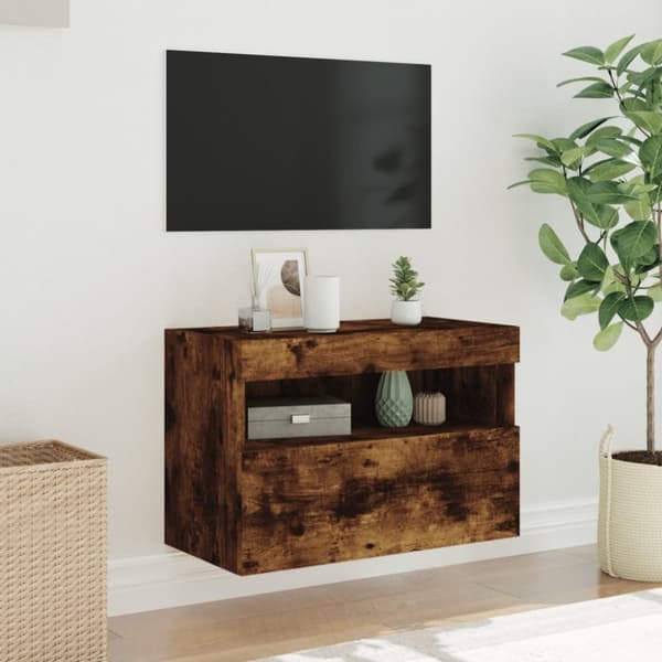 vidaXL Vegghengt TV-benk med LED røkt eik 60x30x40 cm