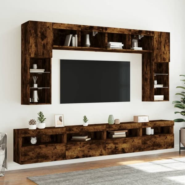 vidaXL Vegghengt TV-benk med LED røkt eik 60x30x40 cm