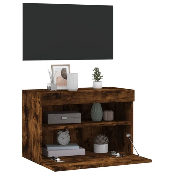 vidaXL Vegghengt TV-benk med LED røkt eik 60x30x40 cm