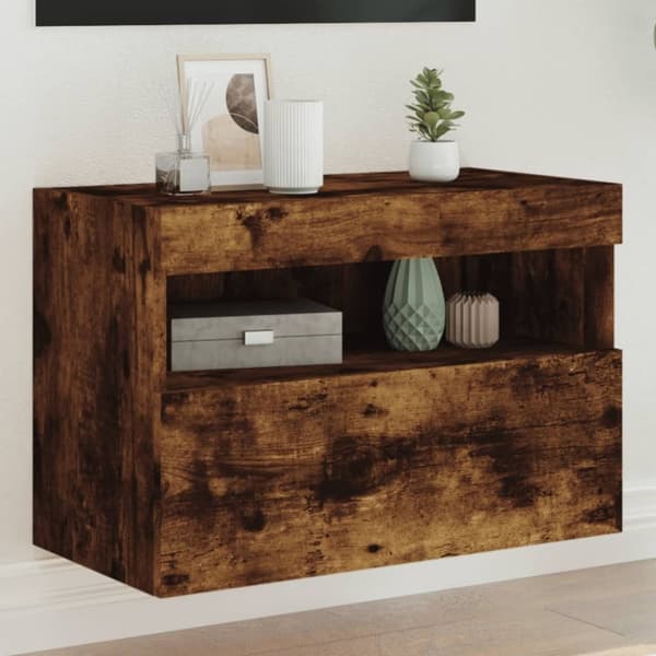 vidaXL Vegghengt TV-benk med LED røkt eik 60x30x40 cm
