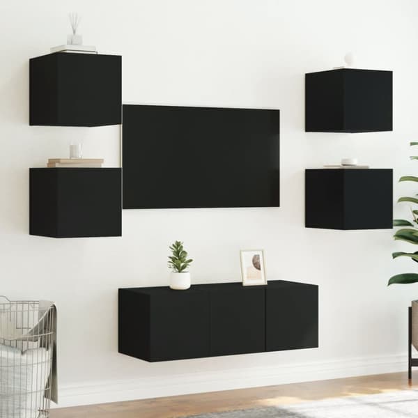 vidaXL TV-seinäkaapit LED-valoilla 2 kpl musta 30,5x35x30 cm