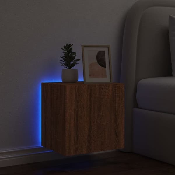 vidaXL Vegghengt TV-benk med LED brun eik 40,5x35x40 cm