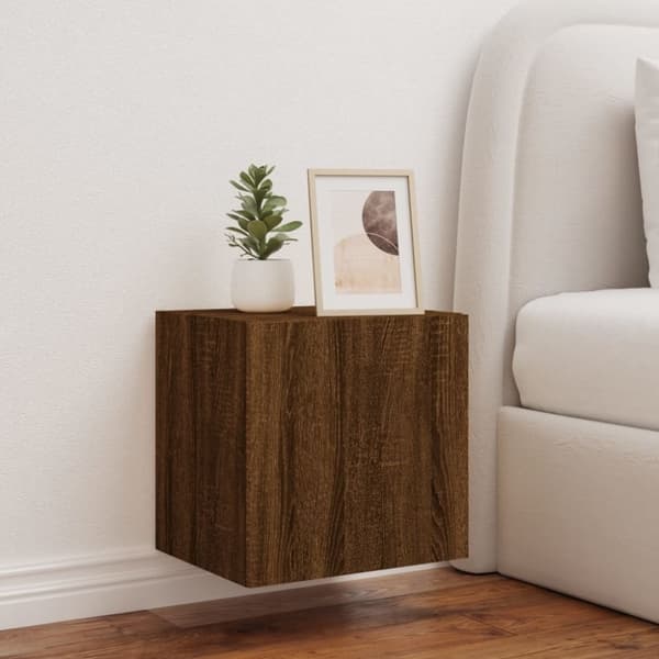 vidaXL Vegghengt TV-benk med LED brun eik 40,5x35x40 cm