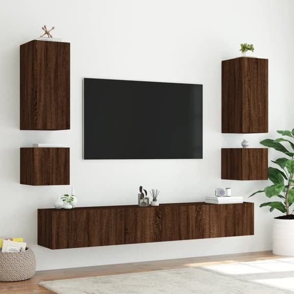 vidaXL Vegghengt TV-benk med LED brun eik 40,5x35x40 cm