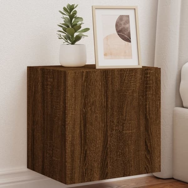 vidaXL Vegghengt TV-benk med LED brun eik 40,5x35x40 cm