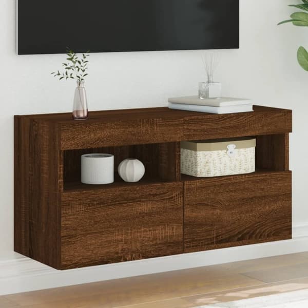 vidaXL Vegghengt TV-benk med LED brun eik 80x30x40 cm