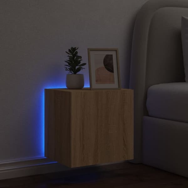 vidaXL Vegghengt TV-benk med LED sonoma eik 40,5x35x40 cm