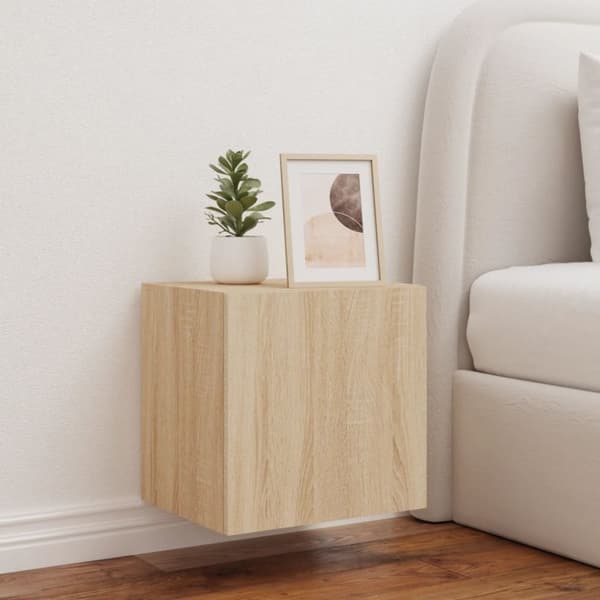 vidaXL Vegghengt TV-benk med LED sonoma eik 40,5x35x40 cm