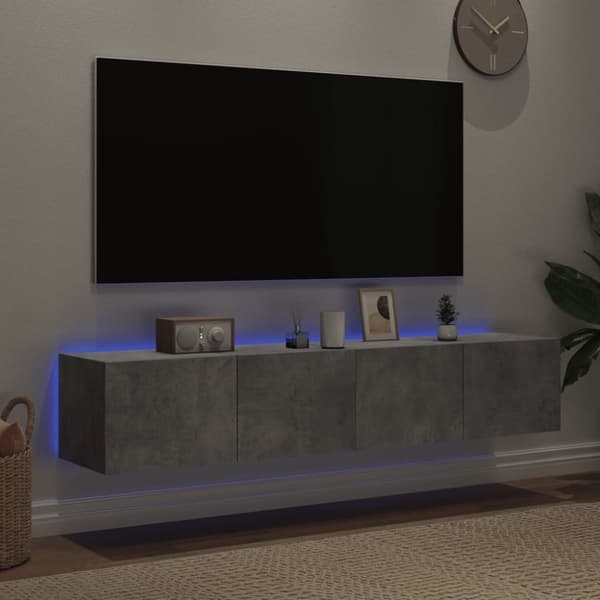 vidaXL Vegghengte TV-benker med LED-lys 2 stk betonggrå 80x35x31 cm