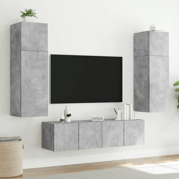vidaXL Vegghengte TV-benker med LED-lys 2 stk betonggrå 80x35x31 cm