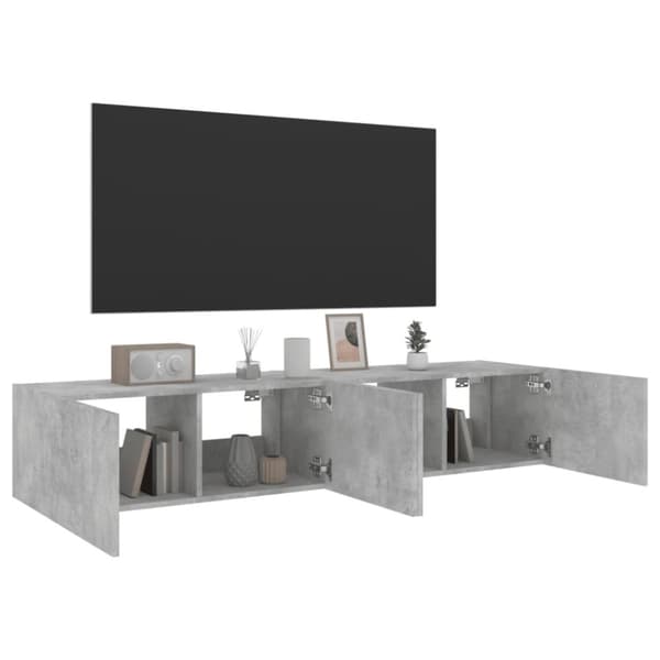 vidaXL Vegghengte TV-benker med LED-lys 2 stk betonggrå 80x35x31 cm