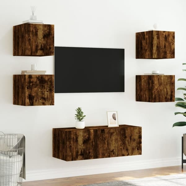 vidaXL TV-benker med LED-lys 2 stk røkt eik 30,5x35x30 cm
