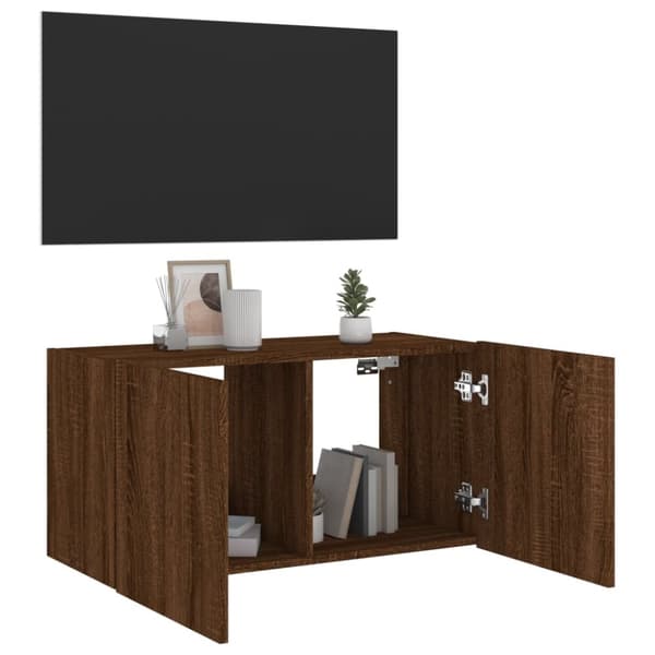 vidaXL væghængt tv-bord med LED-lys 80x35x41 cm brun egetræsfarve