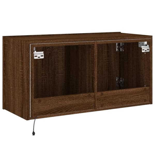 vidaXL væghængt tv-bord med LED-lys 80x35x41 cm brun egetræsfarve