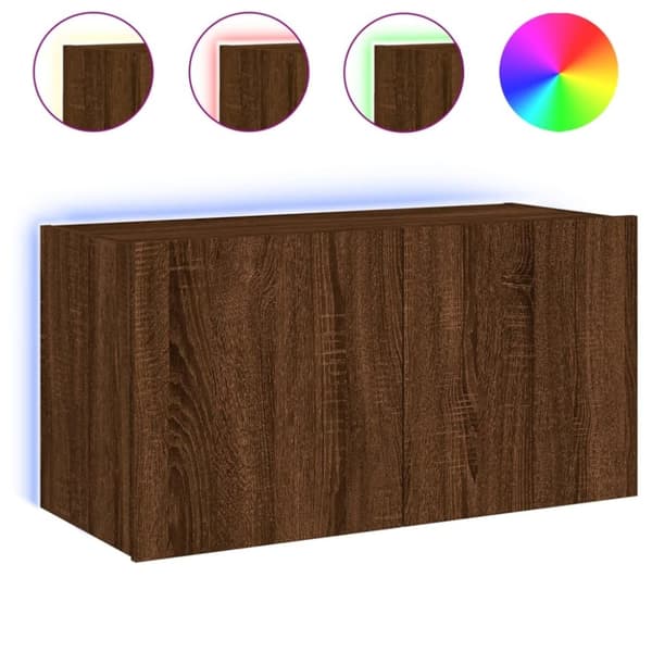 vidaXL væghængt tv-bord med LED-lys 80x35x41 cm brun egetræsfarve