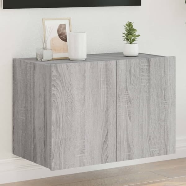 vidaXL væghængt tv-bord m. LED-lys 60x35x41 cm grå sonoma-eg