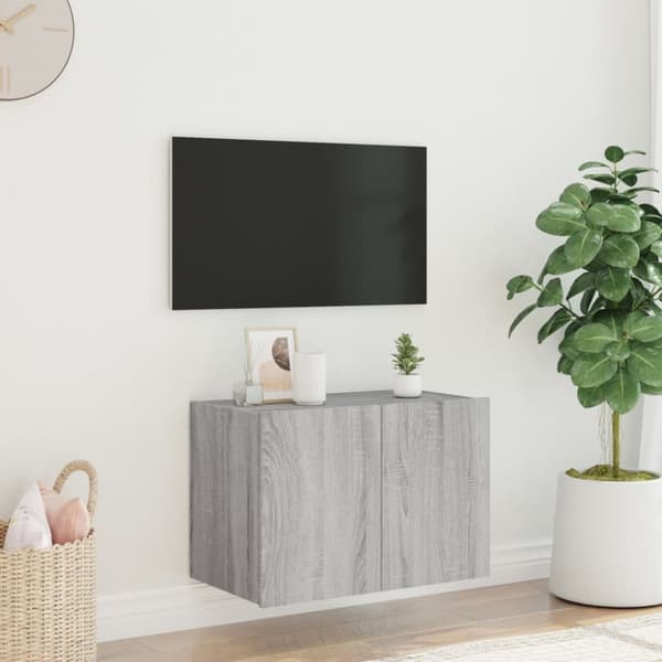 vidaXL Vegghengt TV-benk med LED grå sonoma 60x35x41 cm