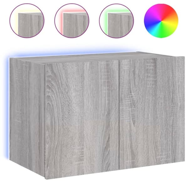 vidaXL Vegghengt TV-benk med LED grå sonoma 60x35x41 cm