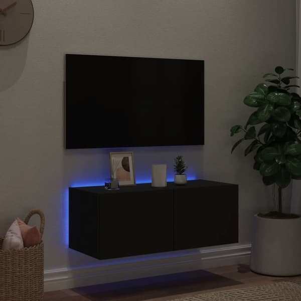 vidaXL væghængt tv-bord med LED-lys 80x35x31 cm sort