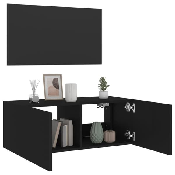 vidaXL væghængt tv-bord med LED-lys 80x35x31 cm sort