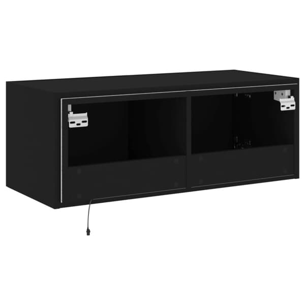 vidaXL væghængt tv-bord med LED-lys 80x35x31 cm sort