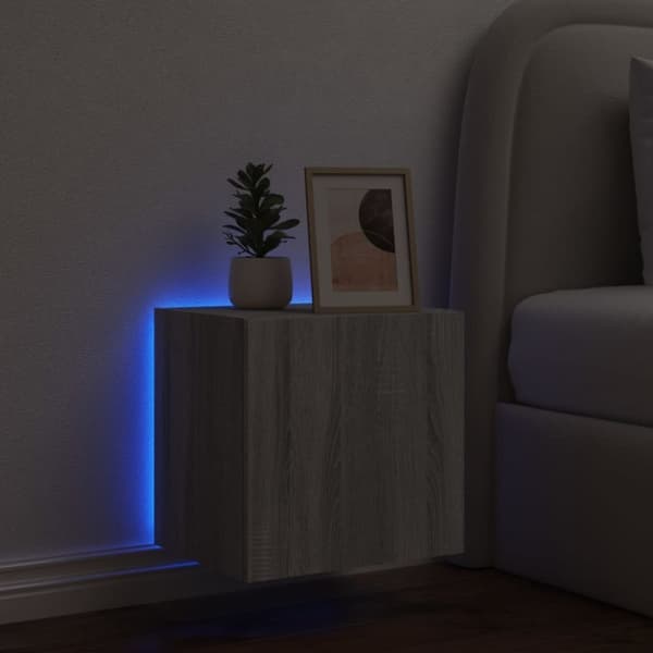 vidaXL TV-seinäkaappi LED-valoilla harmaa Sonoma 40,5x35x40 cm