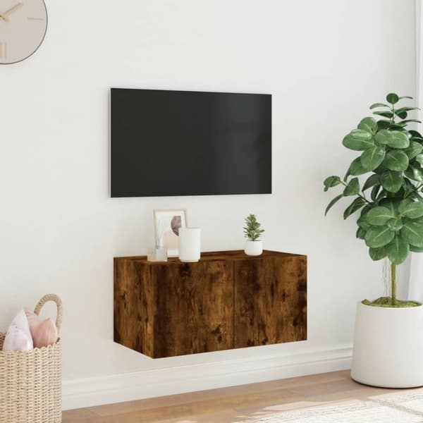 vidaXL TV-seinäkaappi LED-valoilla savutammi 60x35x31 cm