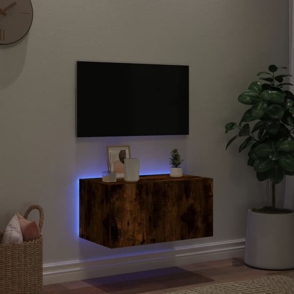 vidaXL Vegghengt TV-benk med LED røkt eik 60x35x31 cm