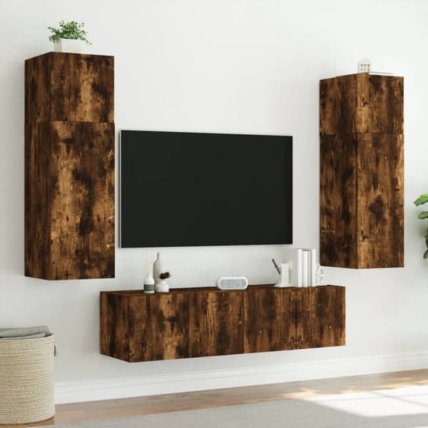 vidaXL Vegghengt TV-benk med LED røkt eik 60x35x31 cm