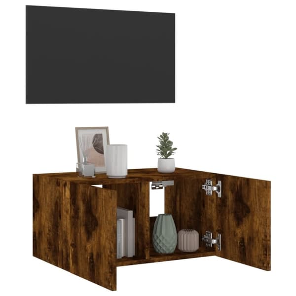 vidaXL Vegghengt TV-benk med LED røkt eik 60x35x31 cm