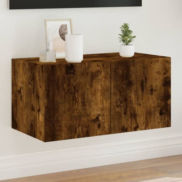 vidaXL Vegghengt TV-benk med LED røkt eik 60x35x31 cm