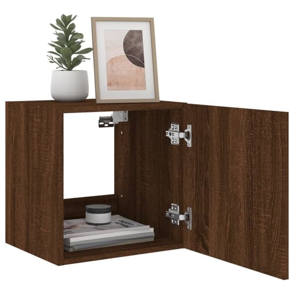 vidaXL Vegghengte TV-benker med LED-lys 2 stk brun eik 40,5x35x40 cm