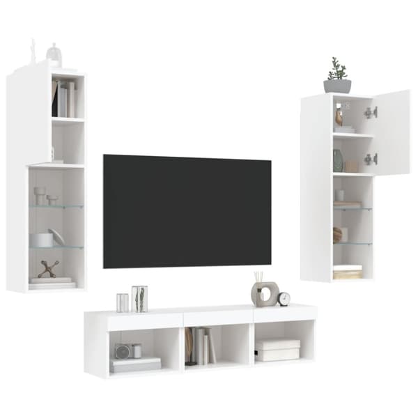 vidaXL Vegghengte TV-enheter med LED 5 deler hvit konstruert tre