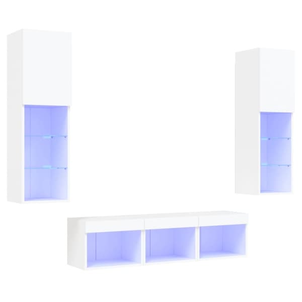 vidaXL Vegghengte TV-enheter med LED 5 deler hvit konstruert tre