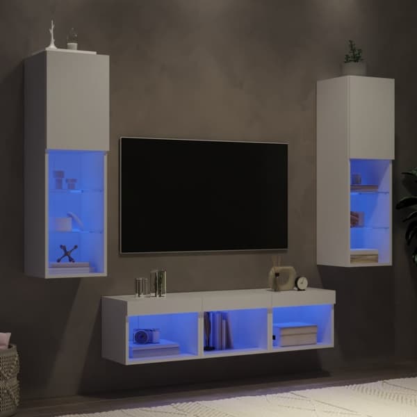 vidaXL Vegghengte TV-enheter med LED 5 deler hvit konstruert tre