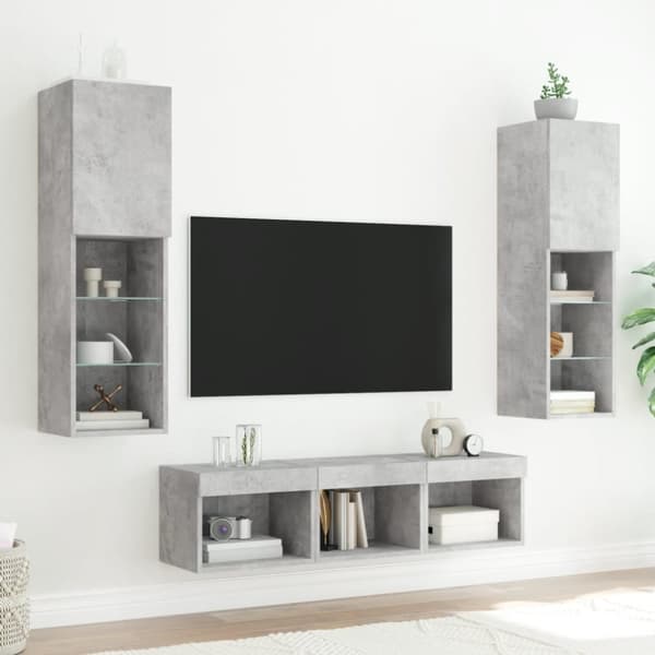 vidaXL Vegghengte TV-enheter med LED 5 deler betonggrå konstruert tre