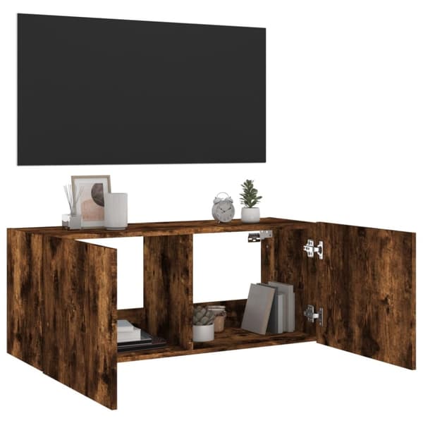 vidaXL Vegghengt TV-benk med LED røkt eik 100x35x41 cm